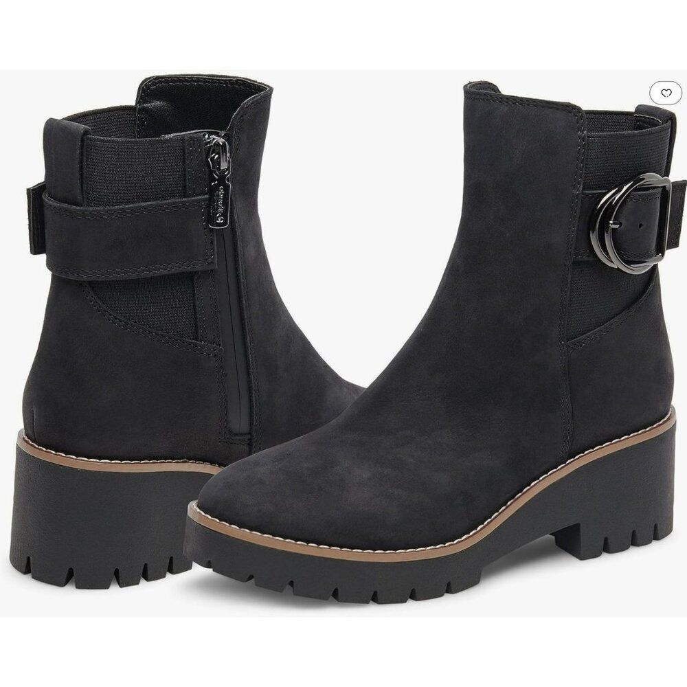 Blondo Sz 6.5 Waterproof Dakota Black Suede Buckle Ankle Boots NEW